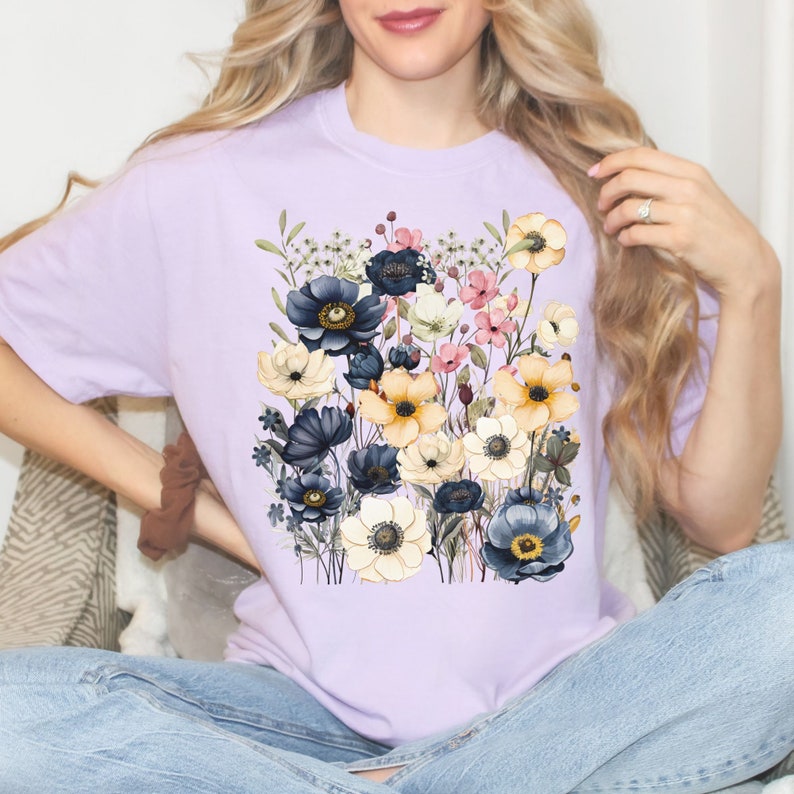 Cottagecore Wildflowers Pressed Flower Shirt, Nature Lover Gardening