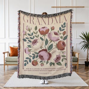 Benutzerdefinierte Oma gewebte Decke - personalisierte Nana, Mama Blumenwurf - Schrift Wandteppich