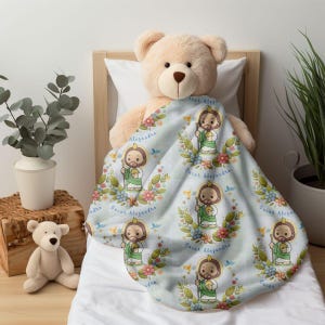 Cobertor espanhol de pelúcia San Judas Velveteen - Presentes para chá de bebê mexicano St Jude - Manta para batismo católico - Presente personalizado para primeira comunhão do afilhado