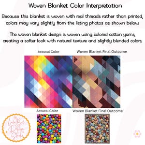 Woven Blanket Color Interpretation:  because this blanket is woven with real threads rather than printed, colors may vary slightly photos as shown in this picture.  The woven blanket design is woven using colored cotton yarns, creat a softer look with natural texture and slightly blended colors.    Colors may vary from mockup photos. See the photo for example of what to expect.