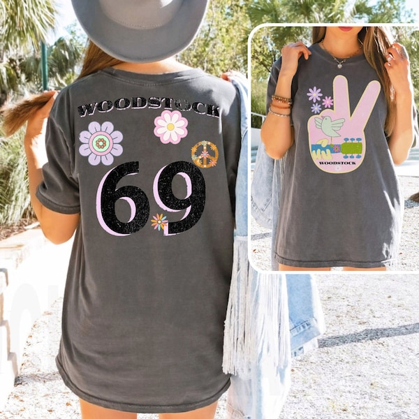 Distressed Woodstock Music Daisy Graphic TShirt, Cool Floral Festival Shirt, Groovy 60s Lover Gift, Musicians Summer Concert Oversized Tee