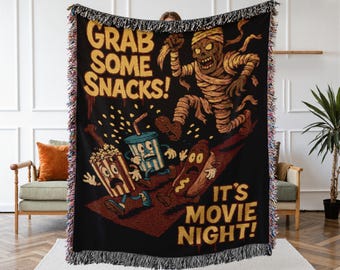 Retro Halloween Movie Night Woven Blanket: Spooky Horror Throw