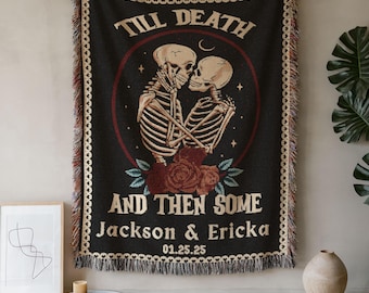 Custom Gothic Skeleton Wedding Blanket – Goth Couple Anniversary Gift
