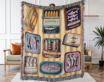 Manta tejida Sardine – Decoración para el hogar estilo pescador costero, hecha en EE. UU.