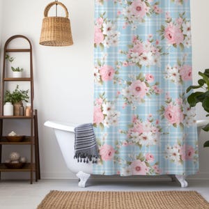 Shabby Chic Shower Curtain - Floral Bath Decor - Cottagecore Flower Print Curtain - Cute Coquette Bathroom Accessories - Bridal Shower Gifts