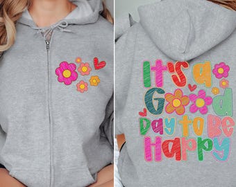 Boho Floral Mental Health hoodie met rits: positief citaat tuinsweater