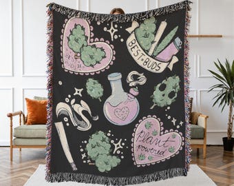 Marijuana Woven Throw Blanket - Cotton Reefer Tapestry