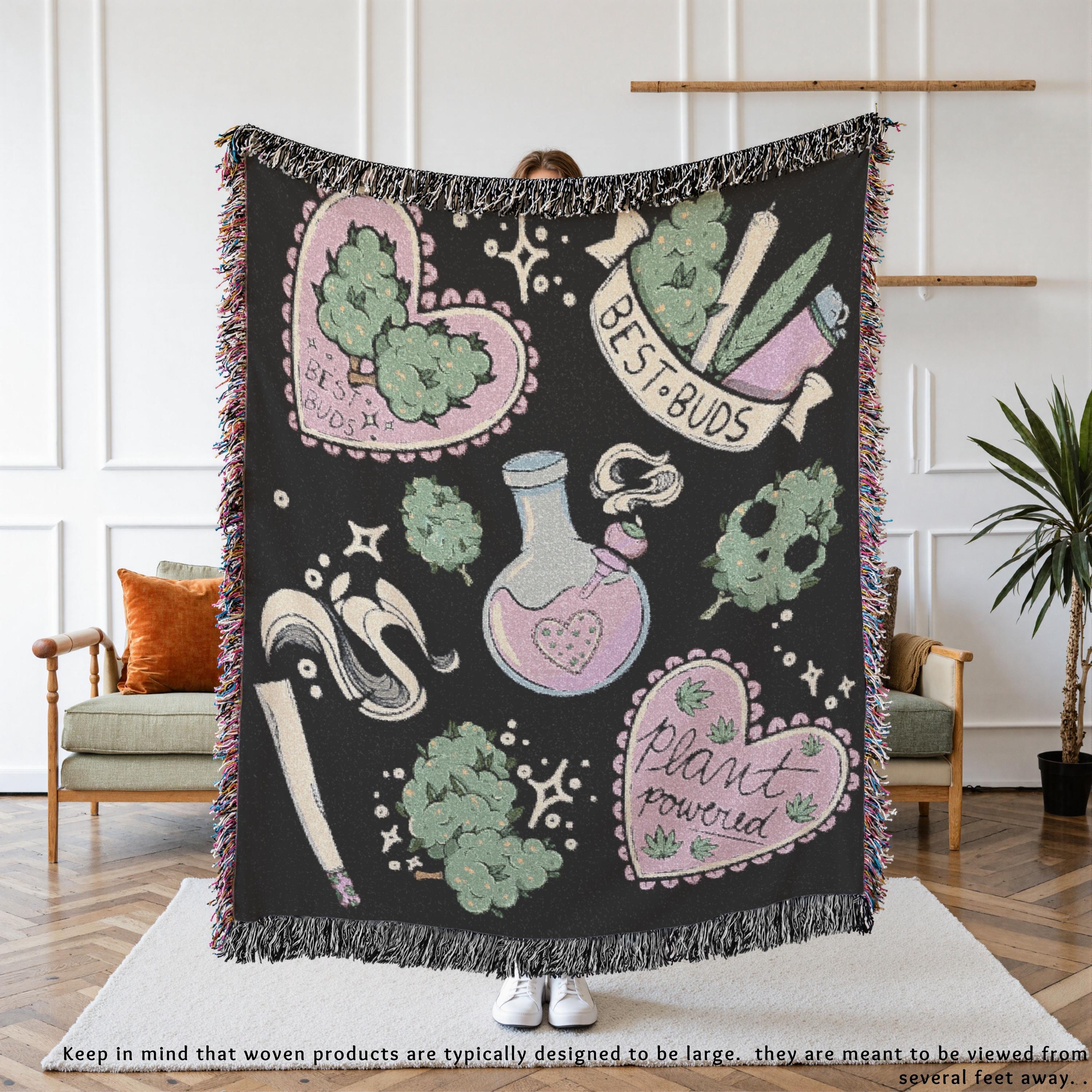 Marijuana Woven Throw Blanket - Cotton Reefer Tapestry - Etsy