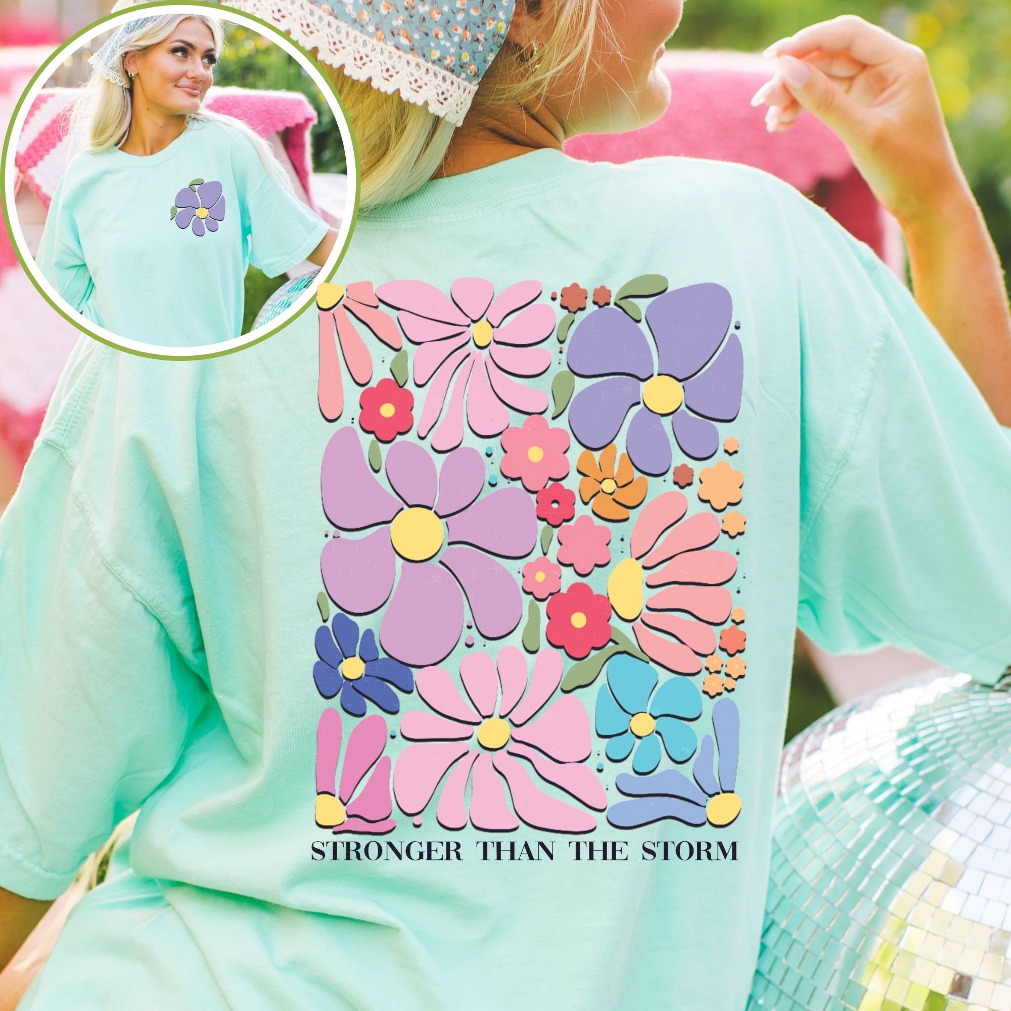 Women's Rose Graphic T-Shirt - Retro 'Growing Old Together' Flower Tee, Loose Casual Top