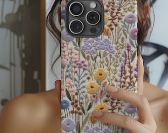 Cottagecore Wildflower Phone Case: Pressed Flowers Faux Embroidery