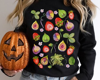 Sudadera Fig: Cuello redondo botánico vintage: estilo otoñal acogedor