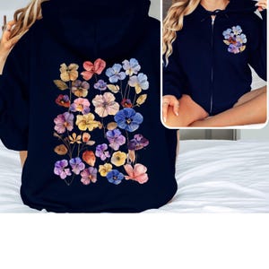 Pressed Flowers Zip Hoodie: Cottagecore Floral Print Sweatshirt