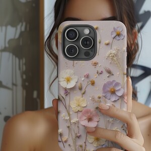 Pressed Flowers 3D iPhone Tough Case - Cottagecore Wild Flower Phone Cover For Iphone 16 15 14 13 12 11 Pro Max - Samsung Galaxy S24 s25 s22