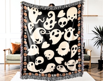 Woven Halloween Ghost Blanket: Spooky Gothic Home Decor Throw