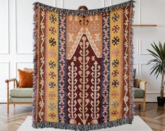 Southwestern Geometric Woven Blanket - Boho Aztec Tapestry Throw - Rustic Southwest Home Decor