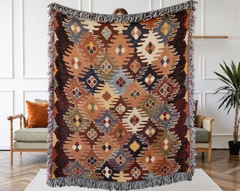 Southwestern Geometric Woven Blanket - Boho Aztec Tapestry Throw - Rustic Southwest Home Decor
