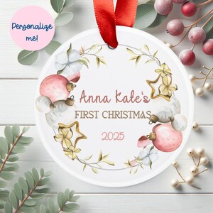Baby Girl&#39;s First Christmas Ornament 2025 - Personalized Acrylic Keepsake with Name - Custom Holiday Decoration Gift for Newborn or Parents