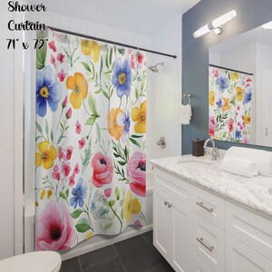 Shabby Chic Pink Shower Curtain, Floral Cottagecore Bath Decor, Flower Print Curtain, Boho Bathroom Accessories, Bridal Shower Gifts