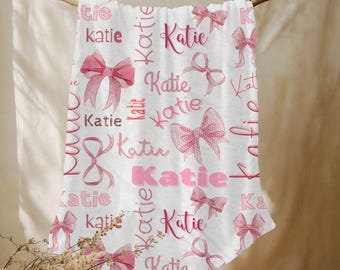 Manta personalizada com laço rosa – Presente personalizado com nome para bebê da Coquette