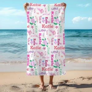 Personalized Ocean Beach Towel: Custom Name, Sea Creatures