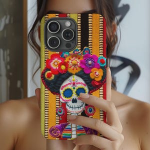Mexican Catrina Phone Tough Case – Day of the Dead Phone Cover for iPhone 16 15 14 13 12 11 Pro Max Galaxy S24 S23 S22 – Cute Mexican Gifts