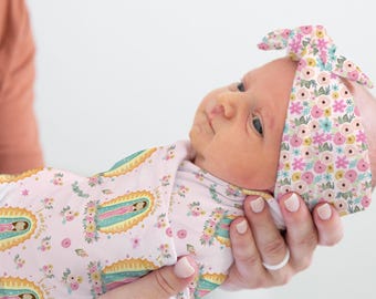 Personalized Virgen de Guadalupe Swaddle Set: Catholic Newborn Gift