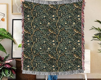 Forest Tapestry Woven Blanket: Cottagecore Woodland Throw, 100% Cotton