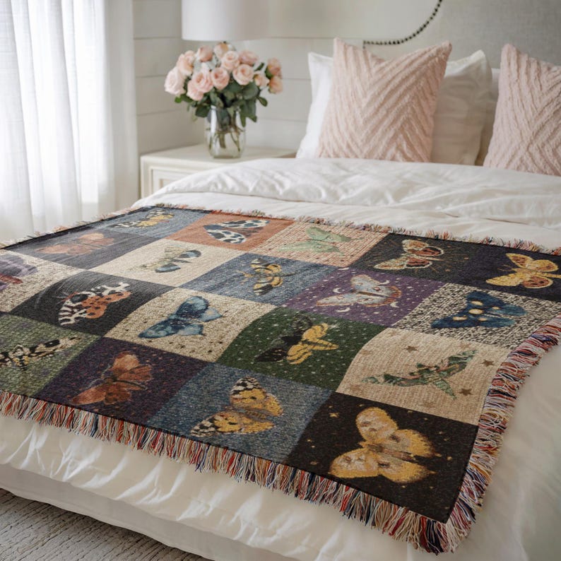 Shown as bed throw.