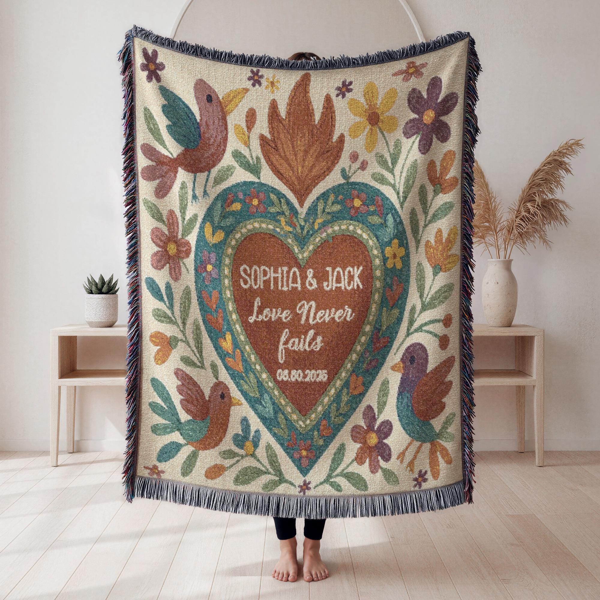 Couples Blanket with Names -Personalized Engagement, Wedding Throw - Custom Cotton Anniversary Gift