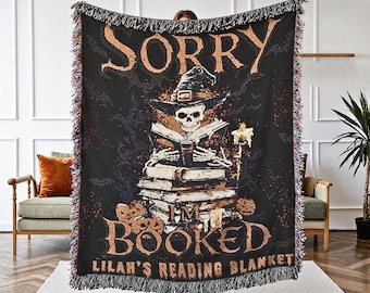 Manta tejida personalizada de Halloween: Manta de esqueleto espeluznante para amantes de los libros