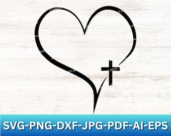 Heart SVG | Christian Heart SVG | Religious Heart Clip Art | Heart with Cross Clip Art | Religious Cross | Love | Cross in Heart SVG