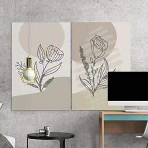 Printable Botanical Minimalist Home Decor Wall Art | Boho Style Home Decor Wall Art Printable PDF | Sketched Flower Wall Art PDF | Printable