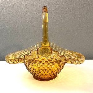 Vintage Fenton Hobnail Basket or Dish with Ruffled Edge