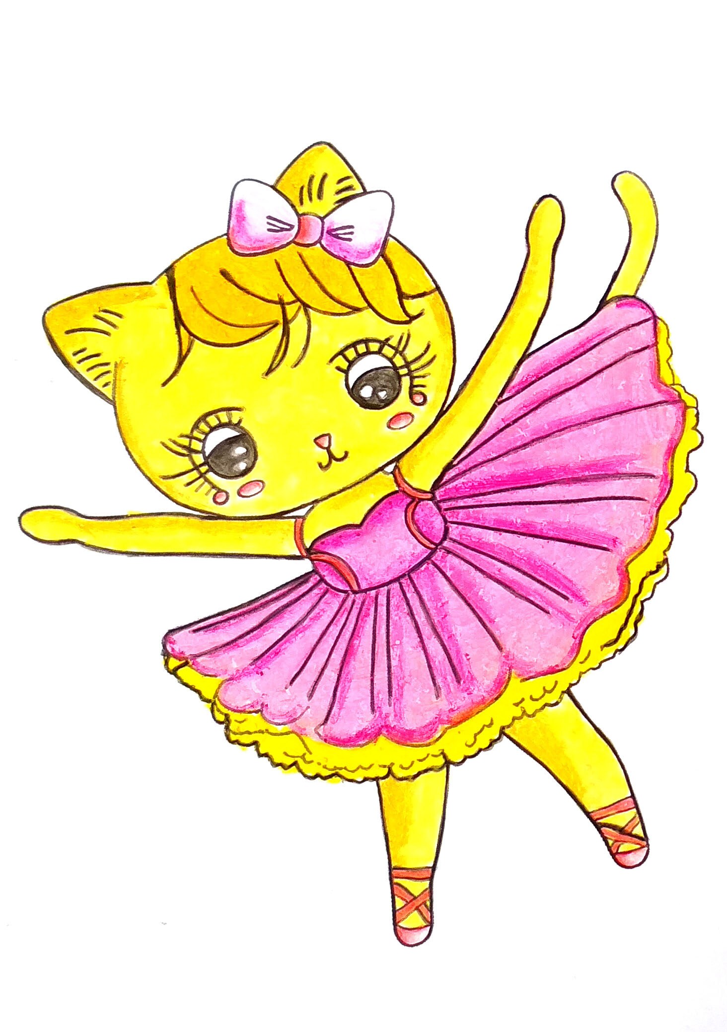 Adorable Kawaii Ballerina Cat Coloring Page for Kids Fun Kitty