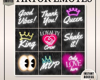Emoticones de chat expresivos de TikTok en blanco neón para tus stickers e insignias digitales de transmisión en vivo (descarga digital)