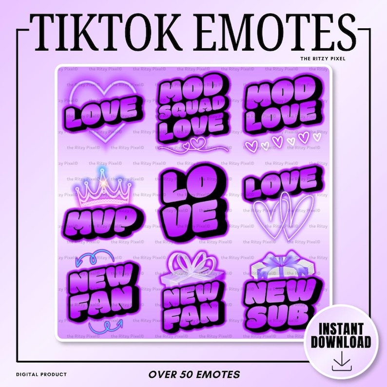 Purple Neon TikTok Sticker PNG TikTok Bundle Heart Me Emote (Digital Download) imagen 4