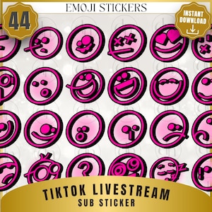 TikTok Sub Stickers: Hot Pink Emoji Streamer Emotes (PNG Digital Download Bundle)