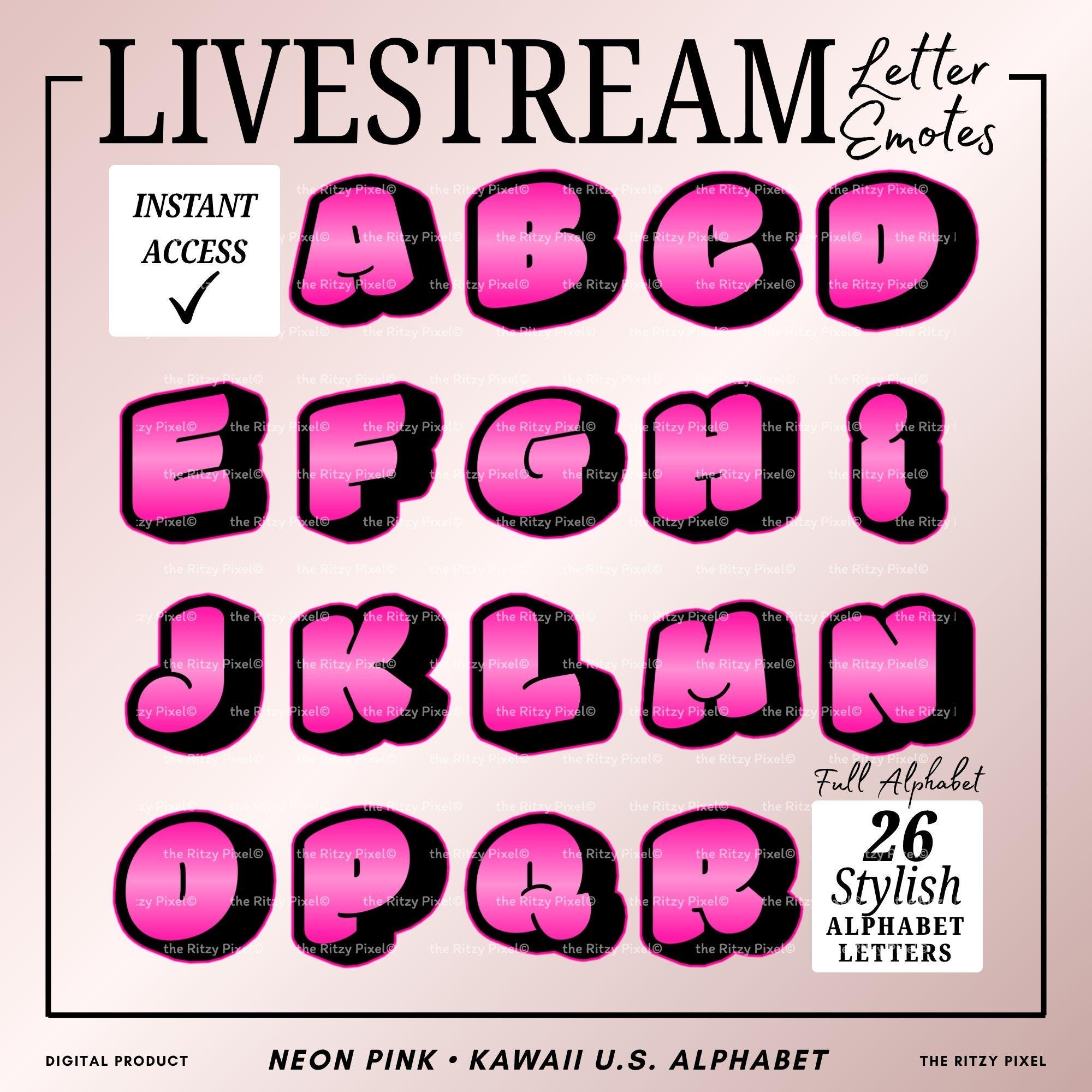 Alphabet Emotes Pink Neon U.S. Alphabet Letter Kawaii Livestream Emotes Tiktok Sticker ...