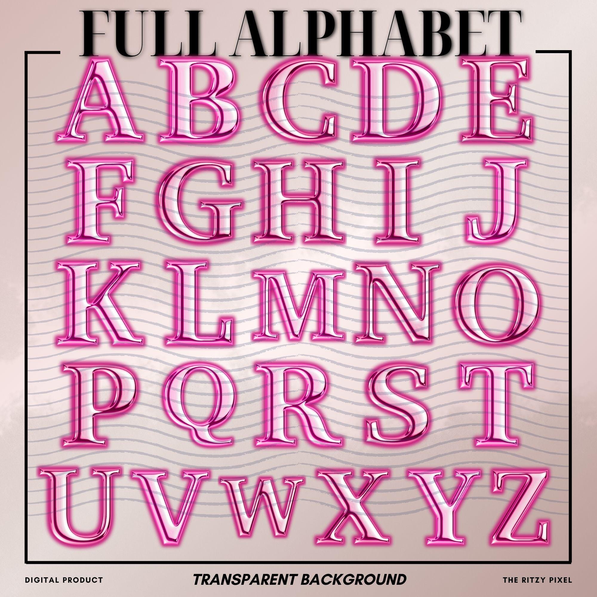 Alphabet Emotes Pink Chrome Alphabet Emotes Tiktok Live Chat Stickers PNG Bundle ...