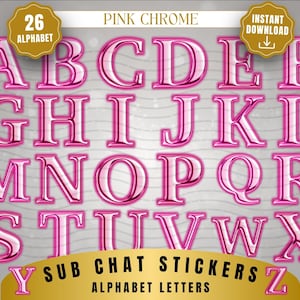 Pink Chrome Alphabet Stickers: TikTok Live Chat PNG Bundle (Digital Download)
