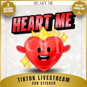TikTok Sub Sticker, Heart Me Emote, Transparent PNG, 3D Subscriber Sticker, Cute Cartoon Emojis for Chat, Stream Alerts & Subscriber Gifts