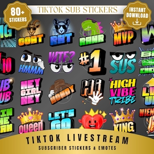 TikTok Live Chat Stickers PNG Bundle – 80+ Cute Emoji Stream Overlays for Tik Tok Subscribers, Gifts, Comments, Alerts | Digital Download