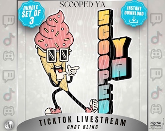 Adesivo de fã "Scooped Ya" do TikTok Twitch, estilo retrô, em formato PNG para download digital.