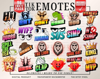Paquete de imágenes PNG de emoticonos para transmisiones en vivo de TikTok y gráficos de reacciones para chats (descarga digital)
