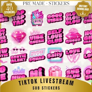 Pink Neon TikTok Stickers: Girly Stream Emotes, PNG Bundle (Digital Download)