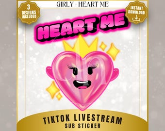 Neon Pink Heart Me TikTok Stickers Girly Stream Emotes PNG Sticker Bundle Digital Download