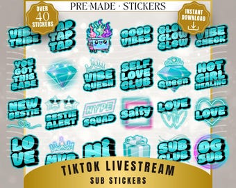 Adesivos neon azul gelo para TikTok, emotes para bate-papo em transmissões (download digital em PNG)