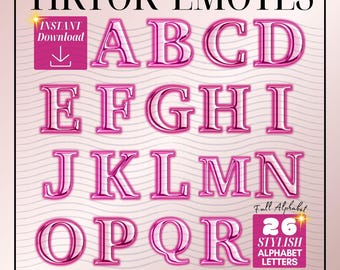 Pacote de figurinhas PNG para bate-papo ao vivo do TikTok com emotes do alfabeto cromado rosa - Download digital