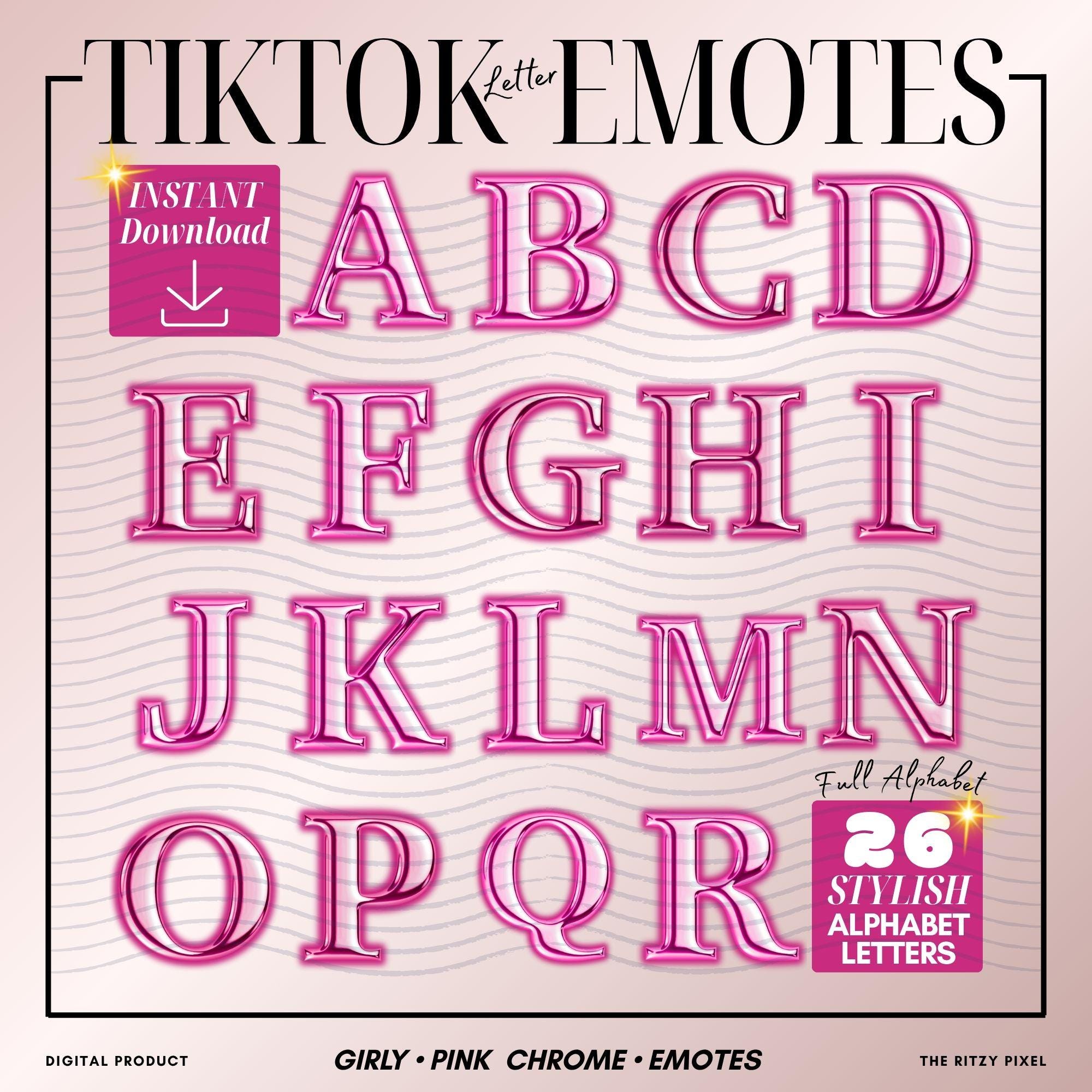 Alphabet Emotes Pink Chrome Alphabet Emotes Tiktok Live Chat Stickers PNG Bundle ...