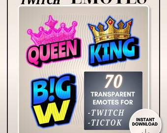 Pacote de adesivos PNG para Twitch, emotes neon e TikTok Super Fan para transmissões ao vivo e bate-papo - Download digital